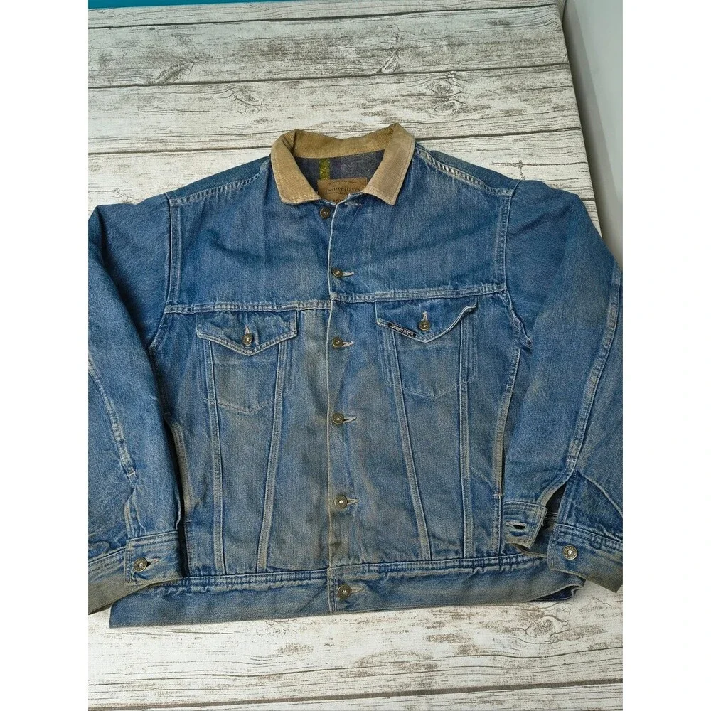 Vintage Denver Hayes Blanket Lined Denim Jean Trucker Jacket Size 44T